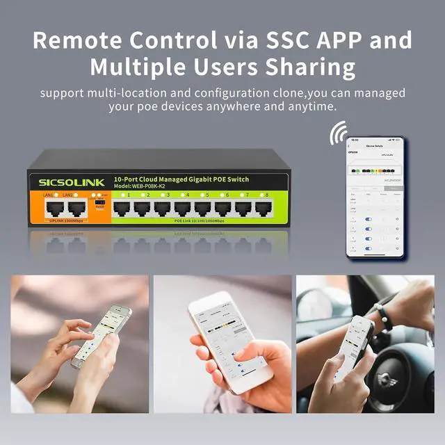 Alt view image 7 of 7 - POE Switch, 10 Port Gigabit Switch, Easy Smart Cloud Managed Switch/Ethernet Splitter for Small Bessiness/Home Network & Power Management, Fanless & Metal Design, VLAN. (10 gigabit Ports|120w 8*POE+)