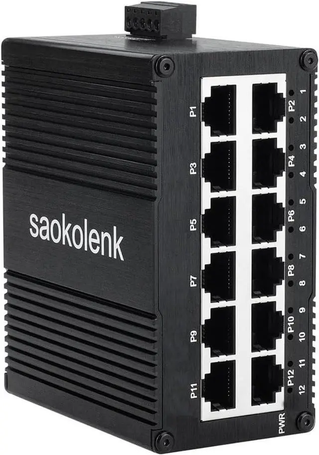 Main image of 12 Port Industrial Unmanaged Gigabit Ethernet Switch,12 Port RJ45 10/100/1000Mbps Din Rail Mount Ethernet Switch,Wall Mounts Network Switch,-40°F to 167°F,IP40 Aluminium Shell (Non-PoE)