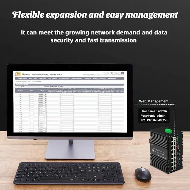 Alt view image 6 of 7 - Industrial Hardened 16 Port Gigibit Managed Fiber PoE+ Ethernet Switch,16 x 10/100/1000T RJ45 Port + 4 x 1000Base-X SFP Slot+USB-C for Management