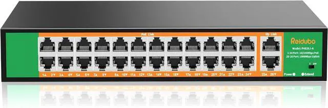 Main image of 24 Port PoE Switch with 2 Gigabit Ethernet Uplink Port, Support IEEE802.3af/at, 400W High Power, Fanless, Plug and Play Unmanaged, Rackmount Ethernet Switch