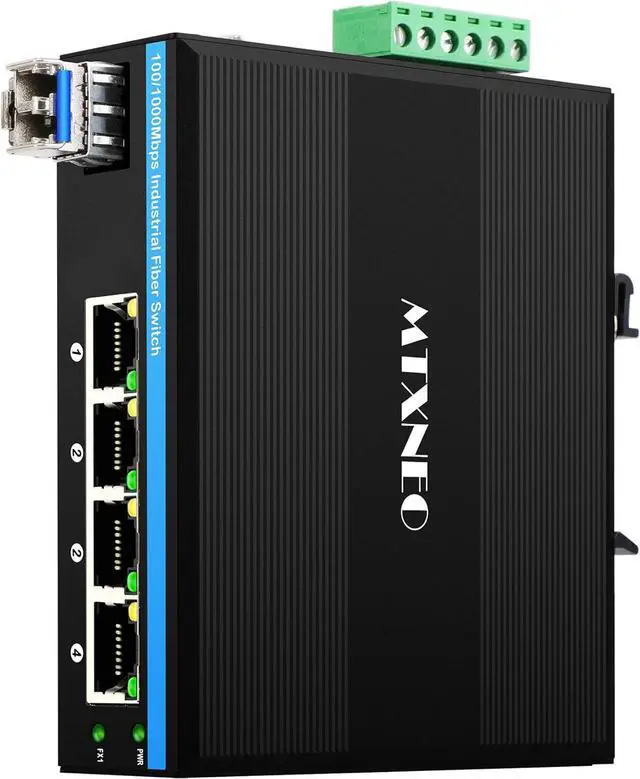 Main image of Industrial 4Ports Gigabit SFP Fiber Switch Din Rail Mounted with One SFP Transceiver 1.25G Dual Fiber SM up to 20km for Outdoor Use
