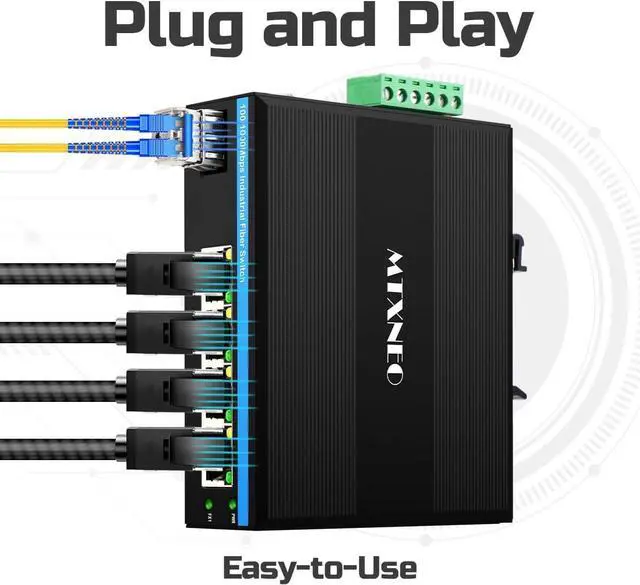 Alt view image 4 of 6 - Industrial 4Ports Gigabit SFP Fiber Switch Din Rail Mounted with One SFP Transceiver 1.25G Dual Fiber SM up to 20km for Outdoor Use