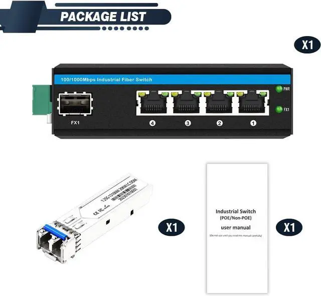 Alt view image 6 of 6 - Industrial 4Ports Gigabit SFP Fiber Switch Din Rail Mounted with One SFP Transceiver 1.25G Dual Fiber SM up to 20km for Outdoor Use