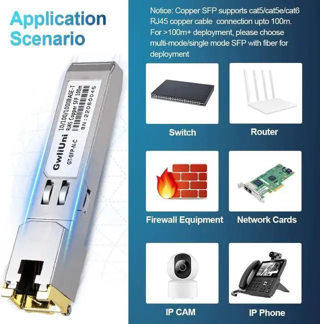 10Pcs 1.25Gbps RJ45 Copper SFP, 10/100/1000Base-T transceiver Module ...