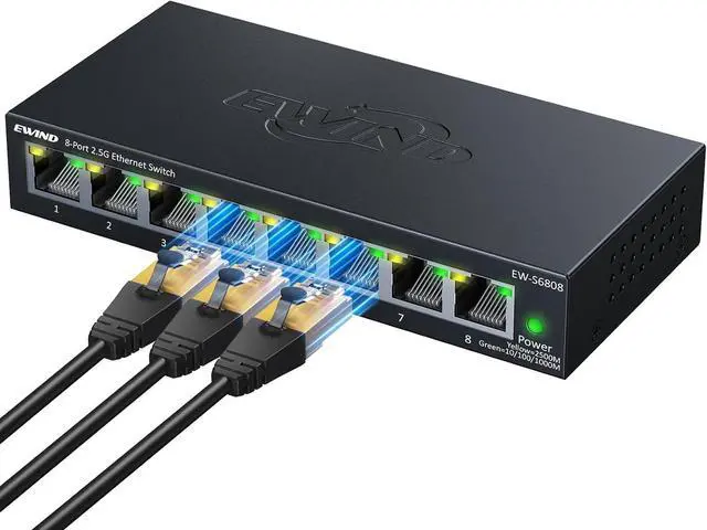 Main image of DualRateLED 8-Port 2.5GB Ethernet Switch, Higher Performance Multi-Gigabit Unmanaged Network Switch, Plug & Play, Fanless Silent Operation, Desktop/Wall Mount Metal Ethernet Splitter