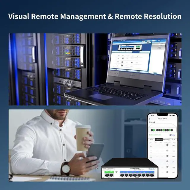 Alt view image 2 of 7 - Poe Switch, 10 Ports Gigabit PoE Switch, (8 Ports gigabit Switch + 2 gigabit uplink) Cloud Managed Gigabit Ethernet Switch, 8 Poe Ports @120W, Web/App Smart Managed, Remote Detection/Restart