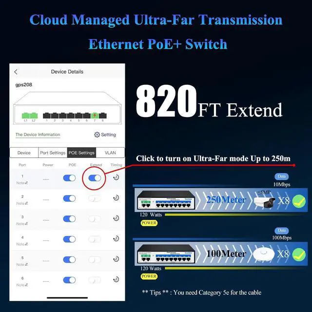 Alt view image 4 of 7 - Poe Switch, 10 Ports Gigabit PoE Switch, (8 Ports gigabit Switch + 2 gigabit uplink) Cloud Managed Gigabit Ethernet Switch, 8 Poe Ports @120W, Web/App Smart Managed, Remote Detection/Restart