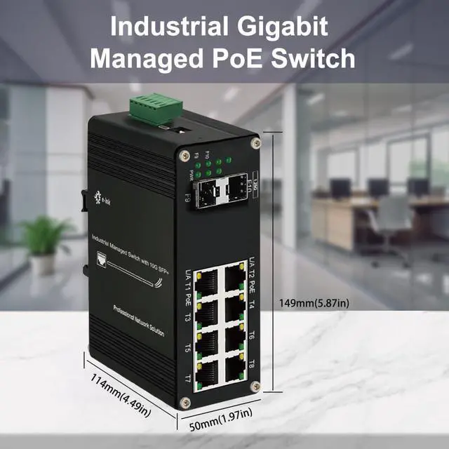 Alt view image 6 of 7 - Industrial Gigabit Managed PoE Switch - 8 Ports 10/100/1000Mbps Web Management DIN Rail PoE Switch with 2 SFP Slots, Network PoE Switch Support Ring Network, VLAN, STP/RSTP