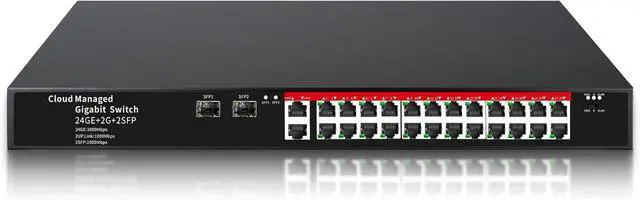 Main image of STEAMEMO 26-Port Gigabit Ethernet Switch | Smart Managed with 2 SFP Slots | QoS & VLAN Support | Rackmount/Desktop Metal Network Switch | Plug & Play Setup(Includes Power Adapter)