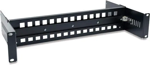 Main image of 19 Inches Din Rail Rack Mount Adjustable Bracket 2U Height for Media Converter, Ethernet Switch, Industrial PoE Switch,Power Supplies Server Racks and Cabinet (Black)