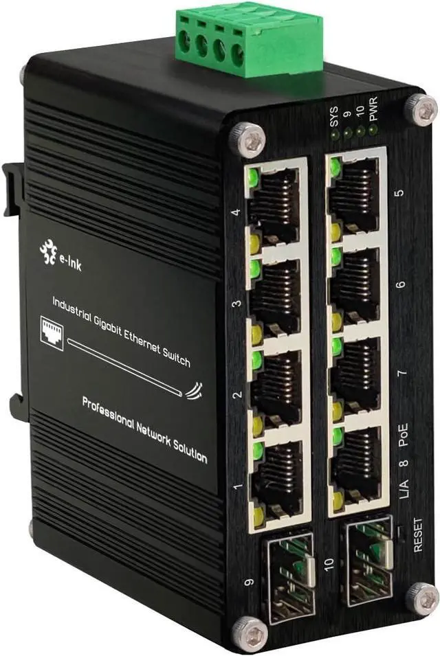 Main image of Industrial 8 Ports Managed PoE Fiber Switch Gigabit Web Management Switch with 100/1000M Adaptive 2 SFP Slots Din Rail Small Network Switch 802.3at 30W/240W Support QOS, VLAN, IGMP 48-57VDC