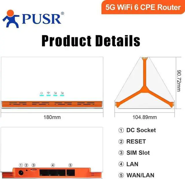Alt view image 5 of 6 - Global 5G Dual Band WiFi6 AX3000 CPE Router Sim Card Slot Qualcomm IPQ5018 4*Gigabit Ports FWA Up to 3000Mbps USR-U200s