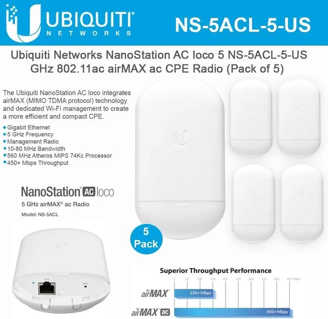 Main image of NanoStation Loco 5AC 5-Pack NS-5ACL-5-US 5GHz 802.11ac airMAX ac CPE Radio