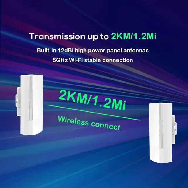 Alt view image 2 of 7 - Wireless Bridge kit 2-Pack, 2KM, 5.8GHz 900Mbps, Outdoor CPE PTP PTMP, IP65 Water-Proof, one-Key Pair, Auver Technology