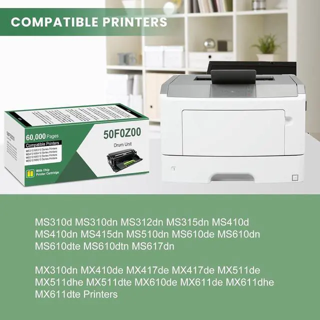 Alt view image 2 of 6 - 50F0Z00 Imaging Unit (with Standard Chip) Replacement for Lexmark 50F0Z00 500Z 500ZG Drum Unit for MS310 MS410 MS510 MS610 MX310 MX410 MX510 MX610 Printers, 1 Pack Remanufactured 50F0Z00 Imaging Kit