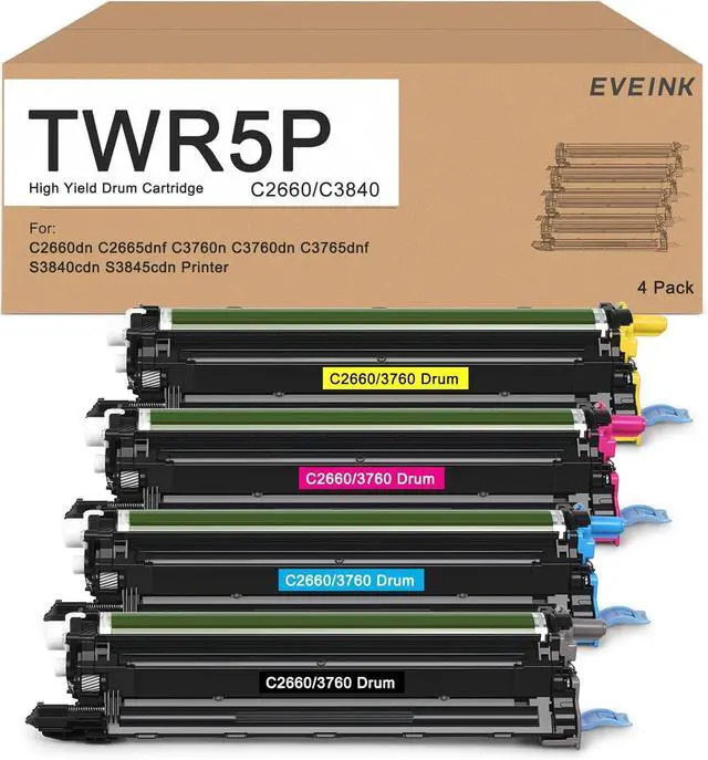 Main image of TWR5P S3840 S3845 C2660 Drum Unit Replacement for TWR5P Drum Cartridge 331-8434 lmaging Unit Compatible with Dell C2660dn C2665dnf C3760n C3760dn C3765dnf S3840cdn S3845cdn Series Printer(4-Pack)
