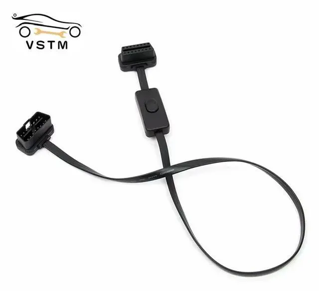 Alt view image 2 of 2 - FOR 60cm OBD2 16 Pin Male To Female Right Angle Extension Cable With Power OBD Switch Cable as Noodle ELM327 Cable Diagnostic Tool