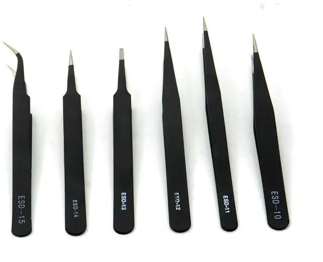 Main image of FOR 6pcs/lot Anti-static Stainless Steel Tweezers Maintenance Tool Kits Flat Head Precision Electronic Components Repair Tool Sets