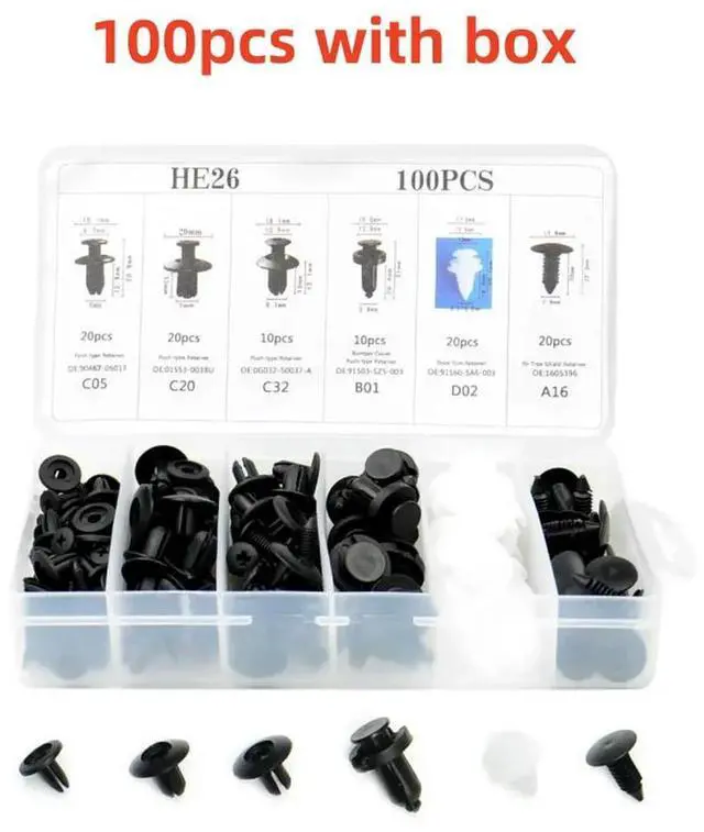Main image of FOR 100pcs Auto Fastener Car Clip Mixed Body Push Rivet Bumper Door Trim Panel Retainer Fastener Kit Auto Fastener Clip