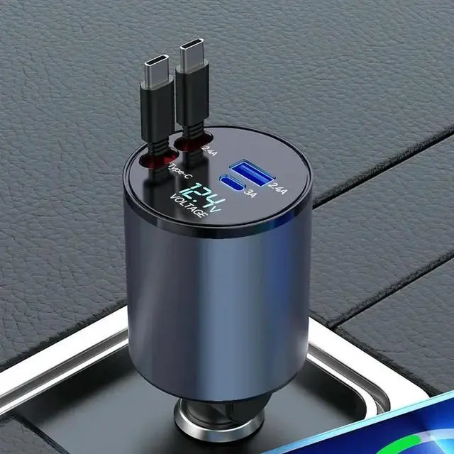 Main image of FOR 4 IN 1 Retractable Fast Car Charger USB Type C Cable For Fast Charge Cord Car Adapter