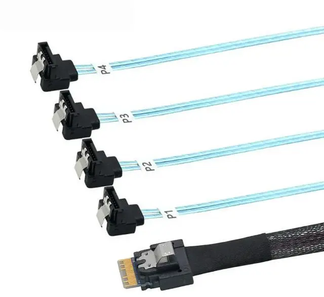 Main image of FOR Efficient and Reliable PCIE SAS 4.0 38pin SFF-8654 4i to 4 SATA Female 90 Degree Cable
