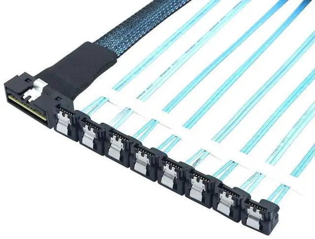Main image of FOR PCI-E SAS 4.0 LP Low profile SFF-8654 8i 74pin to 8X SATA 7Pin 90 degree Server Cable