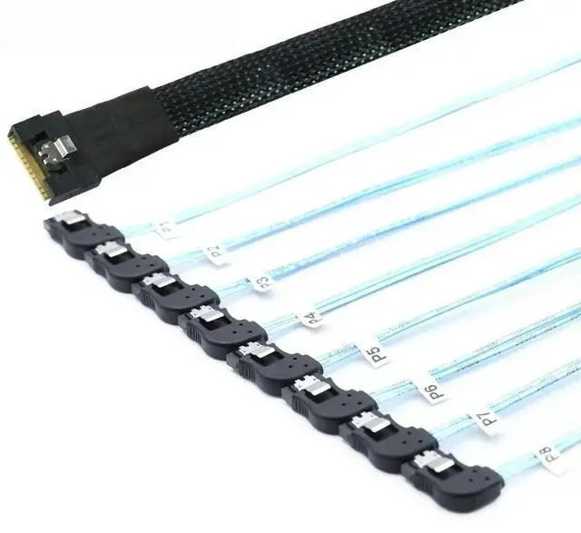 Main image of FOR Slimline4.0 SFF-8654 8i to 8 SATA Adapter Cable Full Enclosure Angled Connector and Right-Angled SATA HDD Converter Included