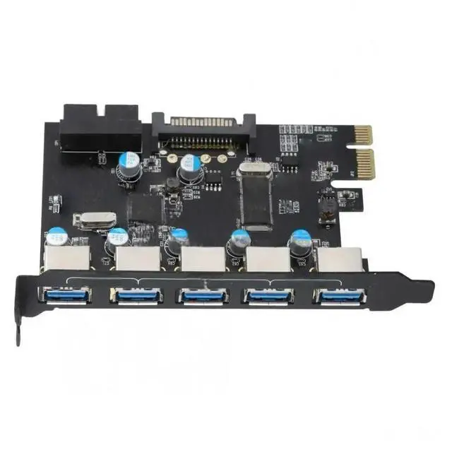 Main image of FOR PCIE To 7 ports USB3.0 hub PCI-E Expansion PCI Express Card Adapter SATA supply 4pin internal 19pin VLA chispet