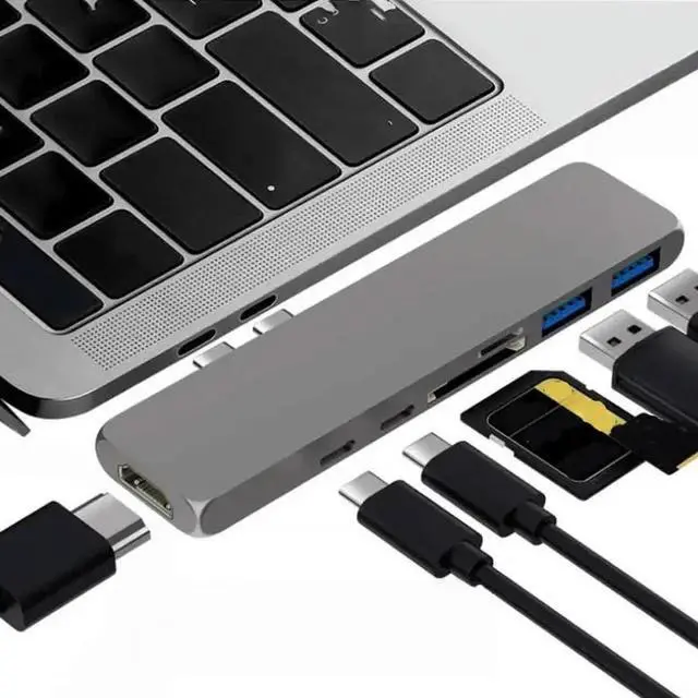 Main image of FOR 7 in 1 Dual Ports USB C Hub type c to HDMI 4K PD charging USB 3.0*2 SD TF Card Reader 5Gbps Adapter aluminum usb type-c