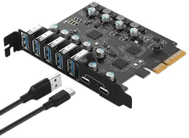 Main image of FOR Efficient PCIe X4 to USB3.2 7 Ports Expansion Card with 5 Ports TYPE-A + 2 Ports TYPE-C 10gbps - For PC and MAC