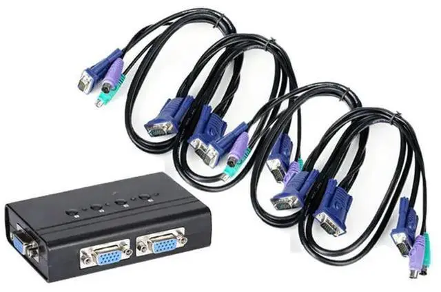 Main image of FOR 4 Port VGA KVM Switch PS/2 Mouse Keyboard Console Manual Button Press Select With Original Cable High Resolution 460SL