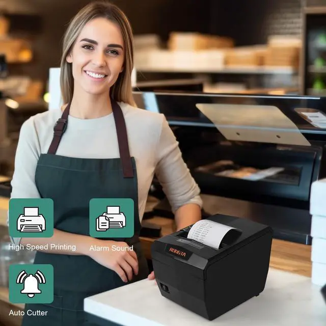 Alt view image 3 of 6 - POS Printer, 80mm Thermal POS Receipt Printer with Auto Cutter, Cash Drawer