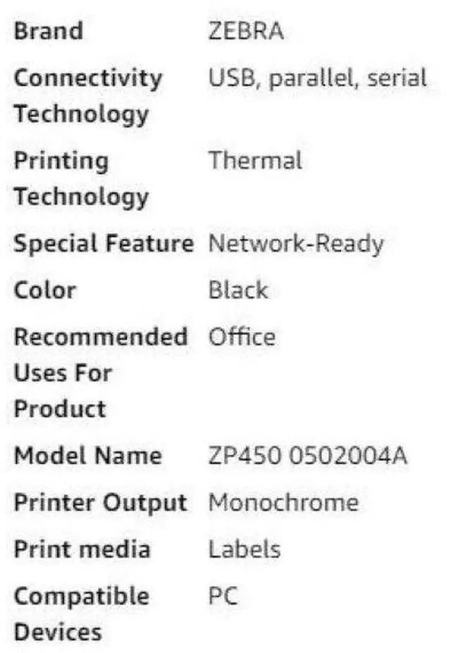 Alt view image 5 of 5 - Ze,bra ZP450 -0502-0004A UPS CTP Label Thermal Printer