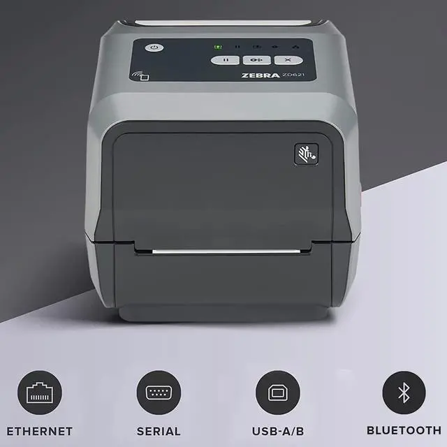 Alt view image 2 of 7 - Ze,bra ZD621 Thermal Transfer Printer 300 dpi 4" USB Serial Ethernet with Peeler ZD6A043-311F00EZ