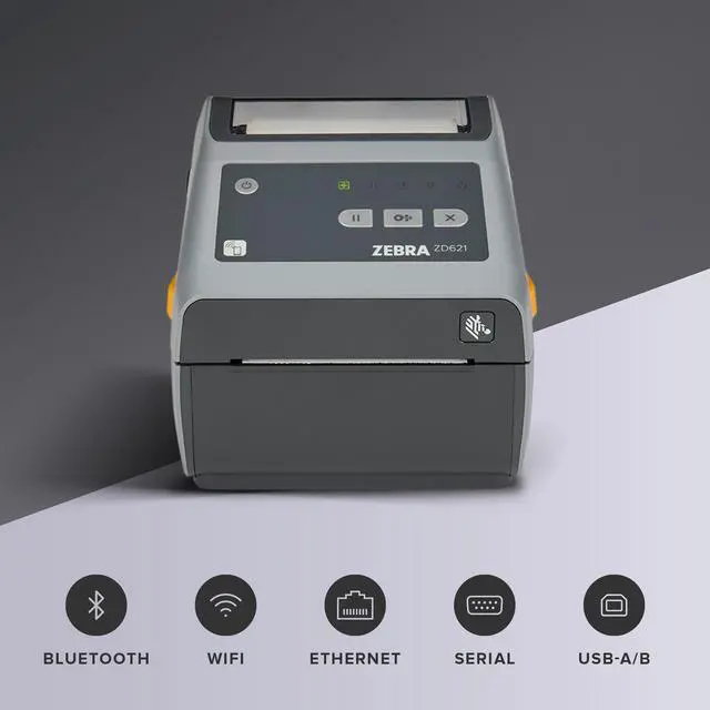 Alt view image 2 of 7 - Ze,bra ZD621 Thermal Printer 300 dpi 4 inch USB Serial Ethernet ZD6A043-D01L01EZ