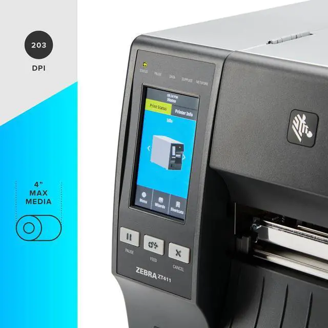 Alt view image 3 of 7 - Ze,bra ZT411 Thermal Transfer Printer 203dpi 4" Serial USB Ethernet & Bluetooth