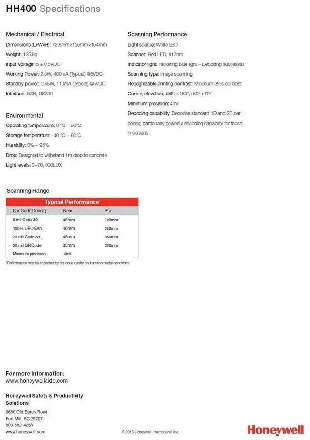 Alt view image 5 of 6 - Honey,well Bar,code Scan,ner HH400 2D