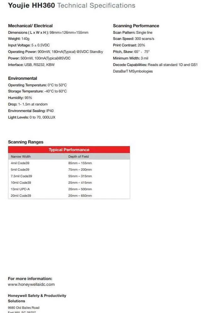 Alt view image 3 of 4 - Honey,well HH360 Handheld Bar,code Reader BLACK, USB, STAND - PN YJ-HH360-R-2USB-1