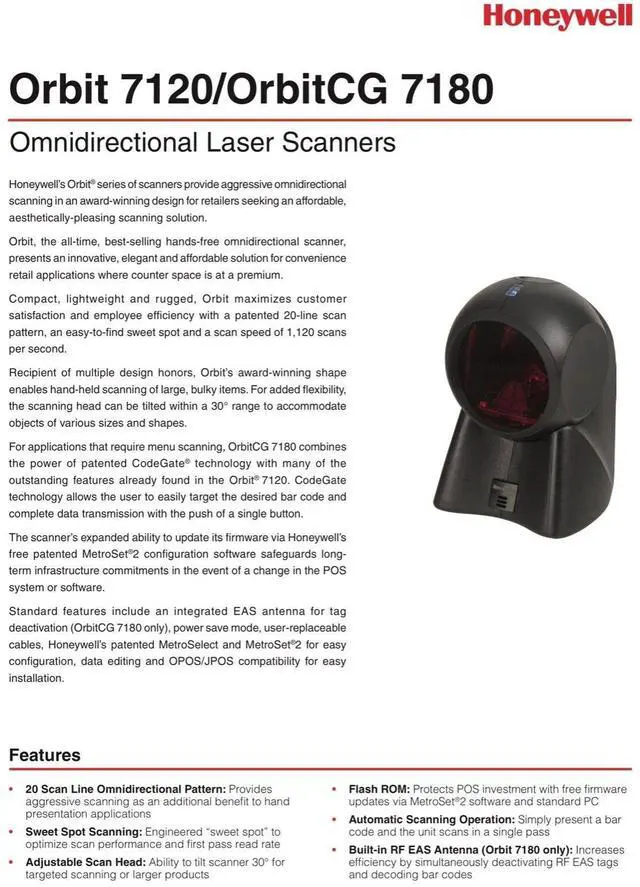 Alt view image 4 of 6 - Honey,well Orbit MS7120 Omni Directional USB Bar,code Scan,ner (MK7120-31A38)