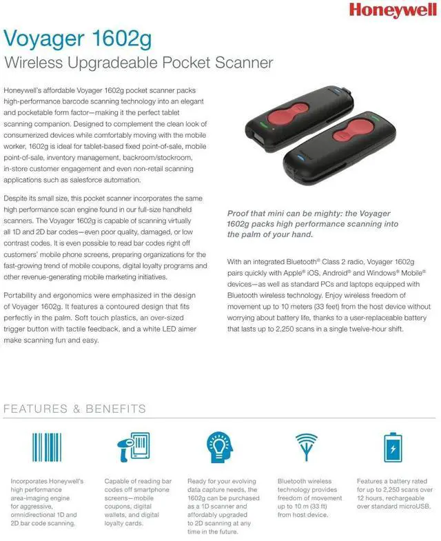 Alt view image 7 of 7 - Honey,well 1602G2D-2USB-OS Voyager 1602G Wireless Bluetooth 2D Bar,code Scan,nerNIB