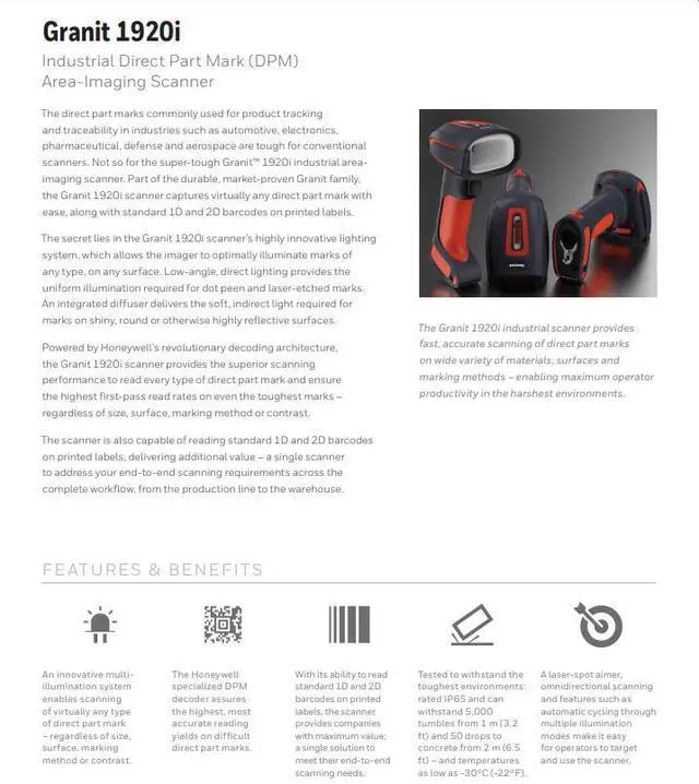 Alt view image 7 of 7 - Honey,well Granit 1920i Industrial DPM Area-Imaging Rugged Scan,ner 1920IDPM-3