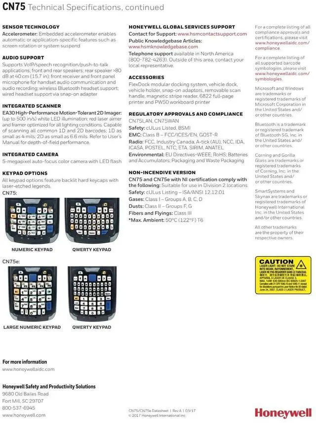Alt view image 4 of 4 - Honey,well Intermec CN75 CN75E RF Handheld Terminal: CN75EQ6KCF2W6AD1 w/ Battery