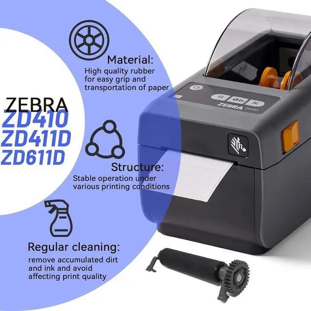Alt view image 2 of 6 - P1112640-061 Kit Platen Roller for Ze bra ZD421D ZD621D ZD421 ZD621 D-Series Direct Thermal Desktop Printer Transfer Roller