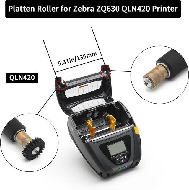 Alt view image 2 of 7 - P1050667-008 Kit Platen Roller for Ze bra QLN420 ZQ630 Thermal Mobile Printer - Replacement Printer Transfer Roller Compatible with Ze bra QLN420