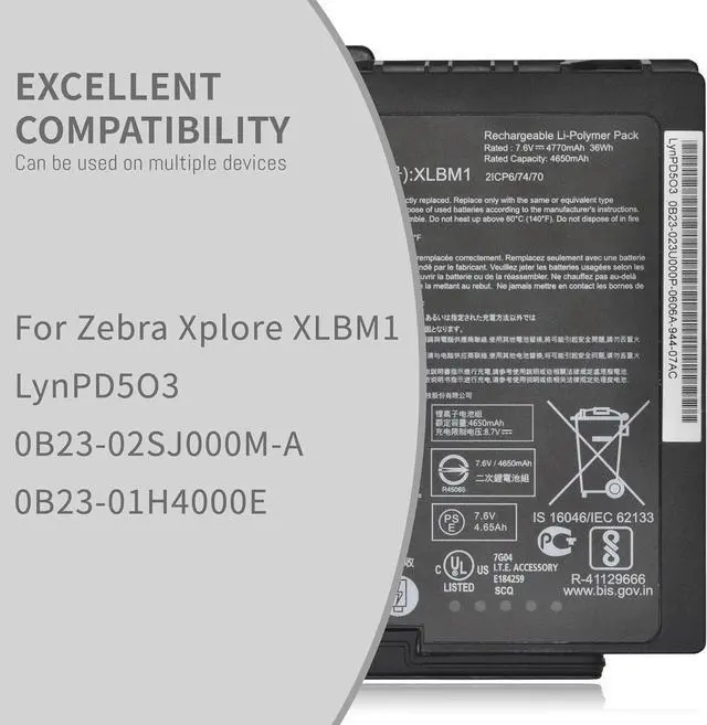 Alt view image 3 of 6 - 4770mAh Replacement Battery for Ze bra Xplore XLBM1 LynPD5O3 0B23-02SJ000M-A 0B23-01H4000E 7.6V 4770mAh/36.25Wh