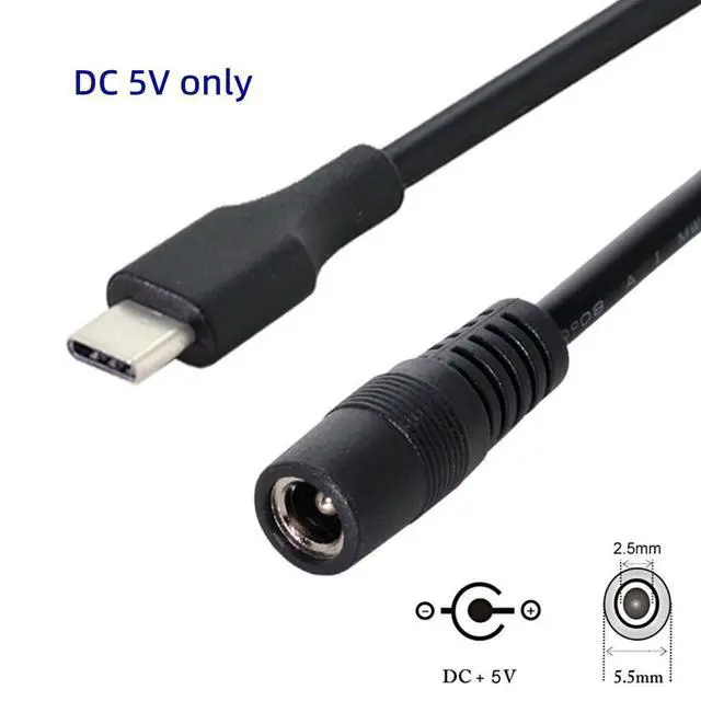 Alt view image 3 of 7 - DIXSG USB 3.1 Type C USB-C to DC 5V 5.5 * 2.5mm Power Jack Extension Charge Cable for Macbook Cell Phone Tablet 0.6ft