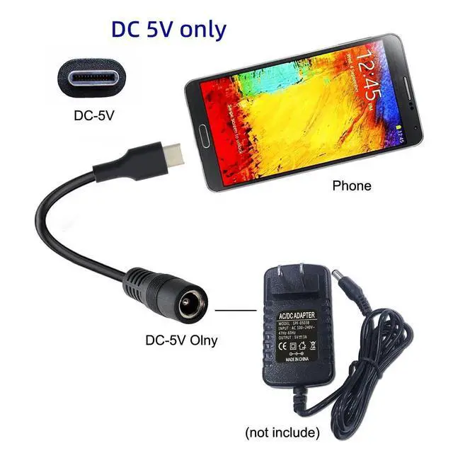 Alt view image 5 of 7 - DIXSG USB 3.1 Type C USB-C to DC 5V 5.5 * 2.5mm Power Jack Extension Charge Cable for Macbook Cell Phone Tablet 0.6ft