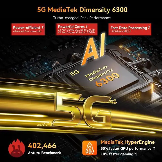 Alt view image 2 of 7 - Blackview BL7000 AI 5G Rugged Phone Android 15, 24GB+256GB/2TB MTK Dimensity 6300, 6.78" FHD+ 120Hz, 50MP + Night Vision 20MP, 7500mAh/33W, Rugged Smartphone Dual SIM/T-Mobile/NFC/OTG/IP69K Waterproof