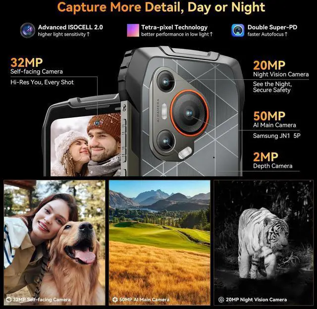 Alt view image 7 of 7 - Blackview BL7000 AI 5G Rugged Phone Android 15, 24GB+256GB/2TB MTK Dimensity 6300, 6.78" FHD+ 120Hz, 50MP + Night Vision 20MP, 7500mAh/33W, Rugged Smartphone Dual SIM/T-Mobile/NFC/OTG/IP69K Waterproof