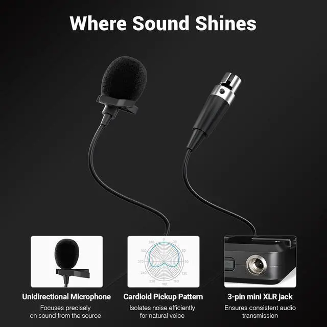 Alt view image 6 of 7 - Dual UHF Wireless Microphone SystemAuto-Scan Cordless Mic Set w/ 2x100 Frequencies, 2 Bodypacks & Headsets/Lapel Microphones for Speaking, Singing, Church, DJ (PTU-71-2B)